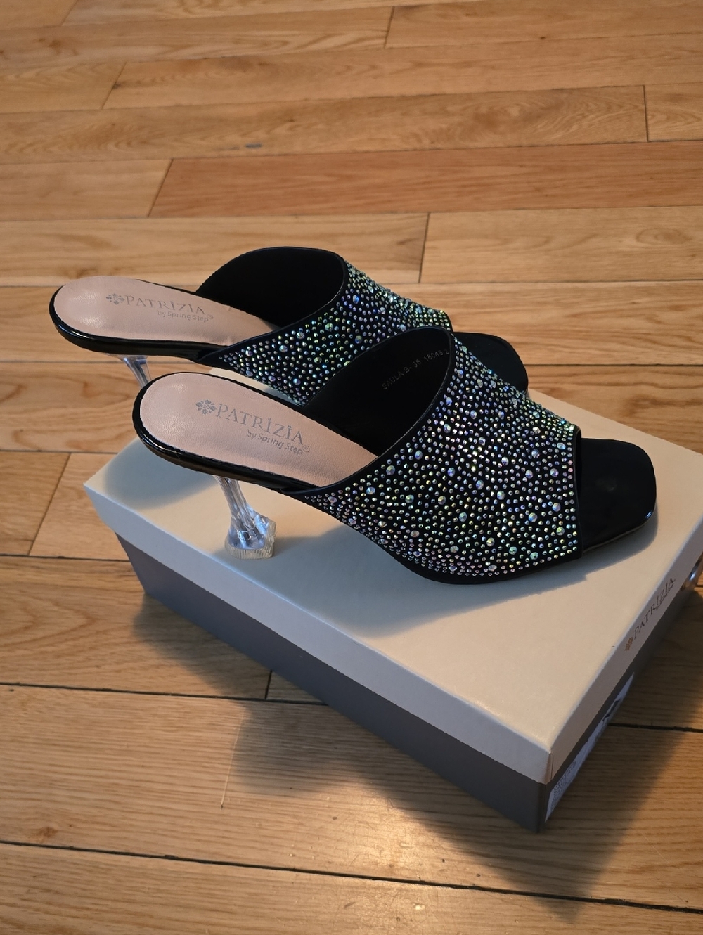 Patrizia By Spring Step   Black Crystal-Embellished Slide Sandals